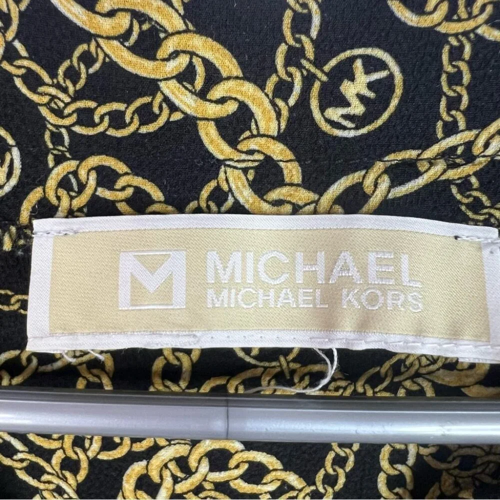 Michael Kors blouse chains ⛓️‍💥 link chain link Black Gold Chain Print Blouse